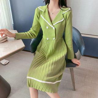 Double-breasted Midi A-line Knit Dress