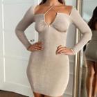 Long Sleeve Cross-strap V-neck Mini Bodycon Dress