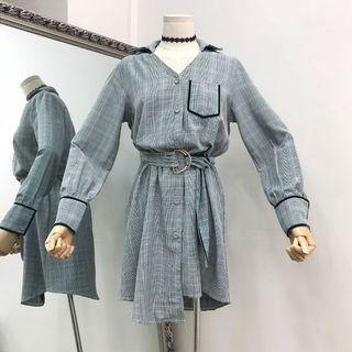 Check Long-sleeve Loose-fit Shirt Green - One Size