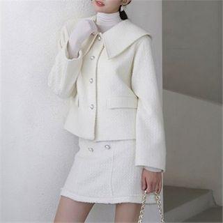 Band-waist Faux-pearl Tweed Skirt Ivory - One Size