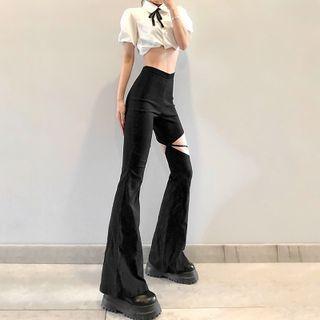 Cutout High-waist Bell-bottom Pants