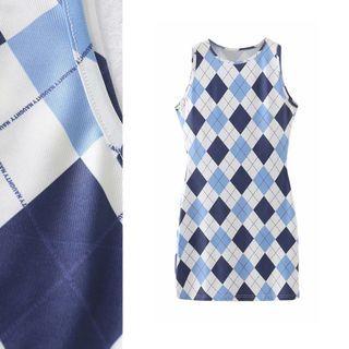 Sleeveless Argyle Print A-line Dress