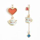 Non-matching Alloy Heart Afternoon Tea Dangle Earring