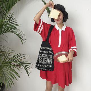 Colour Block Elbow-sleeve Polo Dress
