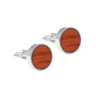 Fashion Simple Red Pear Wood Geometric Round Cufflinks Silver - One Size