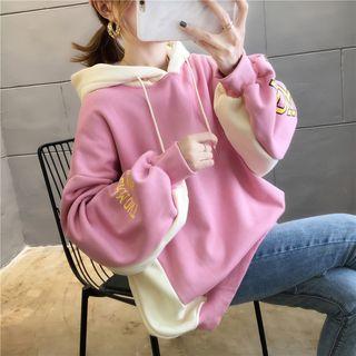 Fleece-lined Lettering Two-tone Hoodie