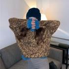 Leopard Print Sweater Leopard - Coffee & Yellow - One Size