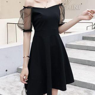 Mesh Panel Sleeve Off-shoulder Dress