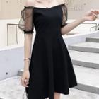 Mesh Panel Sleeve Off-shoulder Dress
