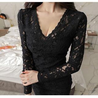 V-neck Laced Bodycon Dress