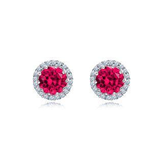 Fashion And Simple July Birthstone Red Cubic Zirconia Stud Earrings Silver - One Size