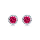 Fashion And Simple July Birthstone Red Cubic Zirconia Stud Earrings Silver - One Size