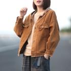 Buttoned Hooded Corduroy Jacket