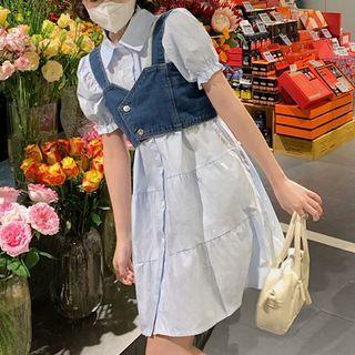 Short-sleeve Shirt Dress / Denim Vest