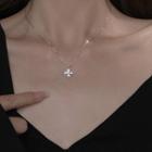 Rhinestone Clover Pendant Necklace 1pc - Silver - One Size