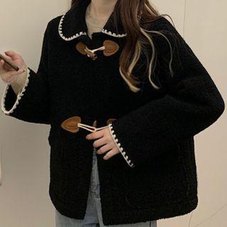 Peter Pan Collar Toggle Furry Long-sleeve Jacket