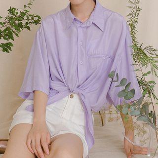 Tie-hem Elbow-sleeve Shirt