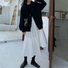 Long-sleeve Irregular Midi A-line Shirtdress / Slit-front Sweatshirt