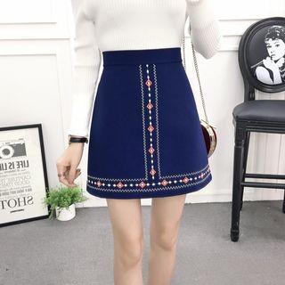 Embroidered High-waist A-line Skirt