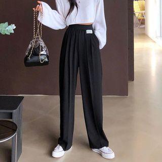 High-waist Applique Straight-cut Dress Pants