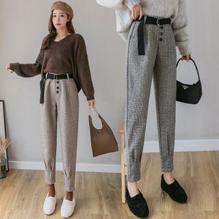 High-waist Plaid Skinny Pants