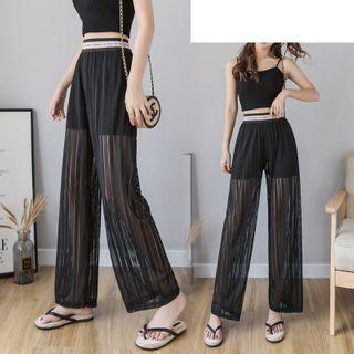 Mesh Panel Lettering Wide-leg Pants