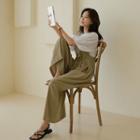 Drawstring Pleated Flared Overall Pants
