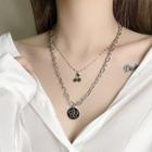 Cherry & Flower Pendant Layered Alloy Necklace Silver - One Size