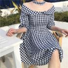 Tulle Panel Gingham A-line Dress