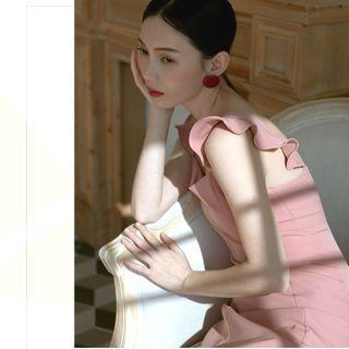 Ruffle Strap Slit A-line Dress