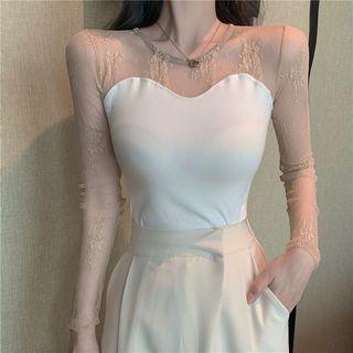 Mock Two Piece Long-sleeve Lace Panel Top