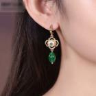 Bead Drop Ear Stud 1 Pair - Green & Gold - One Size