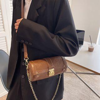 Chain Strap Faux Leather Barrel Bag
