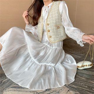 Set: Long-sleeve Dress + Tweed Vest