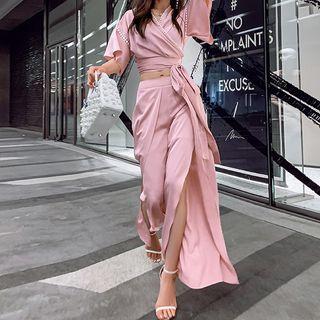 Short-sleeve Chiffon Top / Wide-leg Pants / Set
