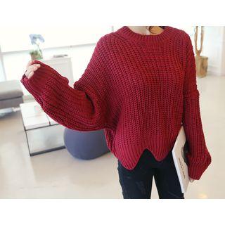 Scallop-hem Rib-knit Sweater