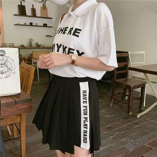 Lettering Short-sleeve Polo-shirt / Lettering Pleated Skort