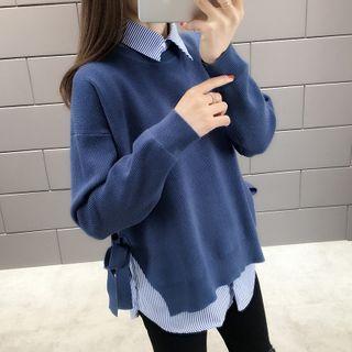 Set: Long-sleeve Striped Shirt + Sweater Vest