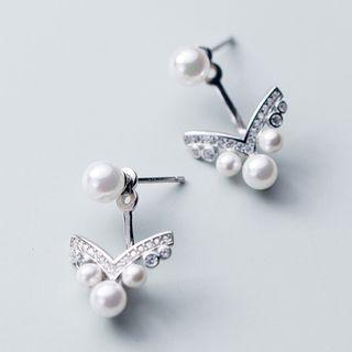 Faux Pearl Ear Jacket 1 Pair - S925 Silver - One Size