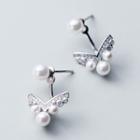 Faux Pearl Ear Jacket 1 Pair - S925 Silver - One Size