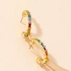 Rhinestone Alloy Open Hoop Earring 1 Pair - E518 - Gold & Red & Blue - One Size