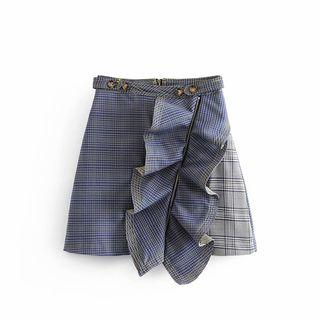 Ruffle-trim Plaid Mini A-line Skirt