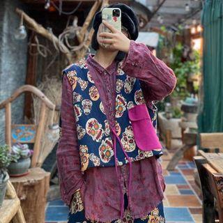 Skull Patterned Vest Skull - Blue - One Size