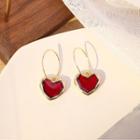 Diamond-cut Heart Hoop Earring 1 Pair - A310 - Red - One Size