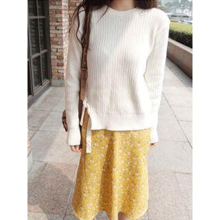 Lace-up Ribbed Knit Top