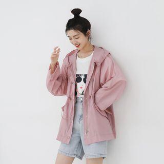 Polo Collar Lace Up Hooded Coat