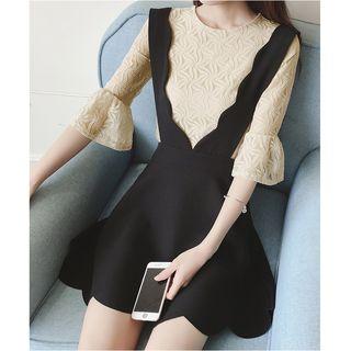 Set: Elbow-sleeve Lace Top + Jumper Dress