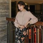 Lace-neck Rhinestone-trim Blouse