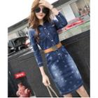 Long-sleeve Star Print Denim Dress