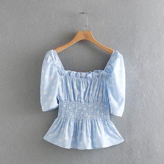 Square-neck Floral Short-sleeve Blouse